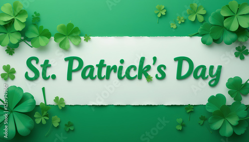 St. Patrick's Day Celebration Banner with Vibrant Green Background and Shamrocks
