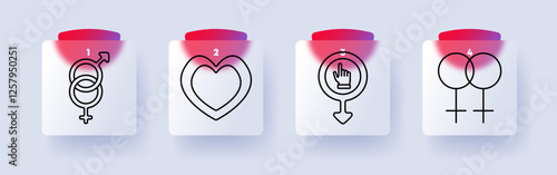 Gender and relationships set icon. Gender symbols, heart, gender identity, equality, diversity, relationships, inclusivity, love, representation
