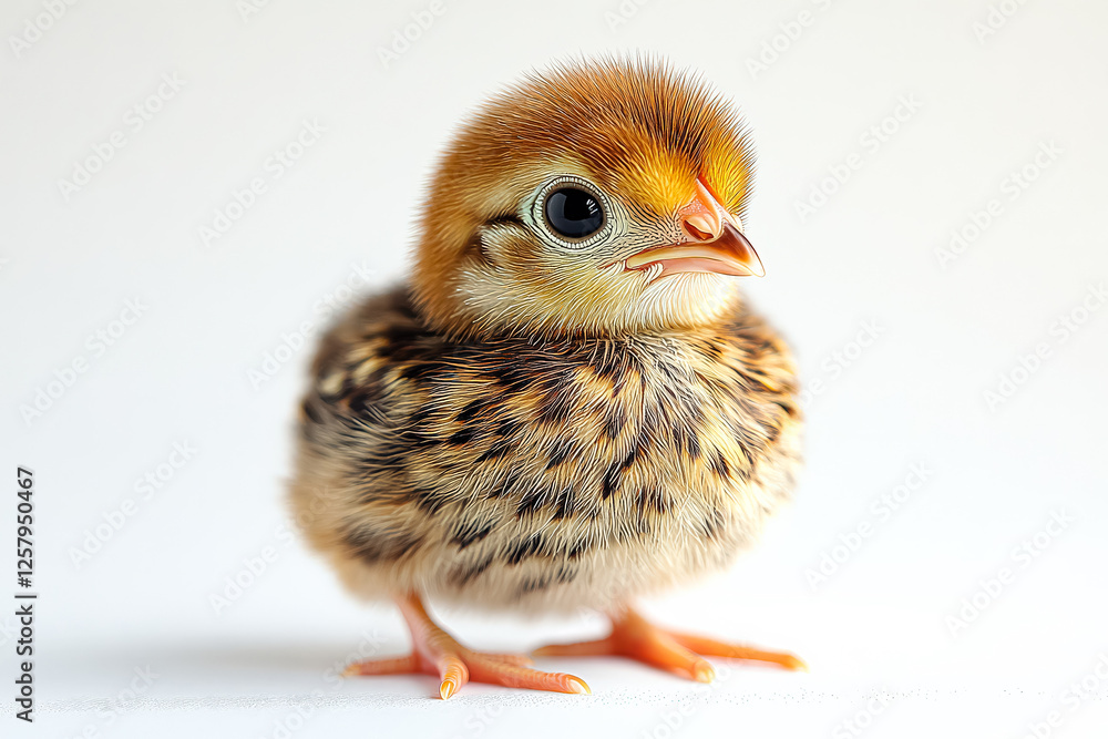 Baby bird with a black beak and brown feathers. It is sitting on a white surface Baby bird with a black beak and brown feathers. It is sitting on a white surface