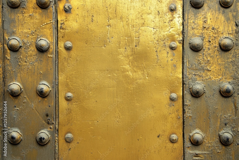 Fototapeta premium Metal surface coated with gold paint and bolt attachments