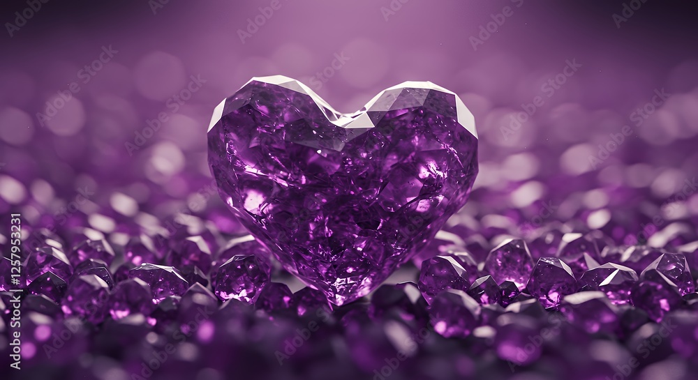 Fototapeta premium Amethyst Heart Gemstone on Pile of Crystals for Love and Valentine's