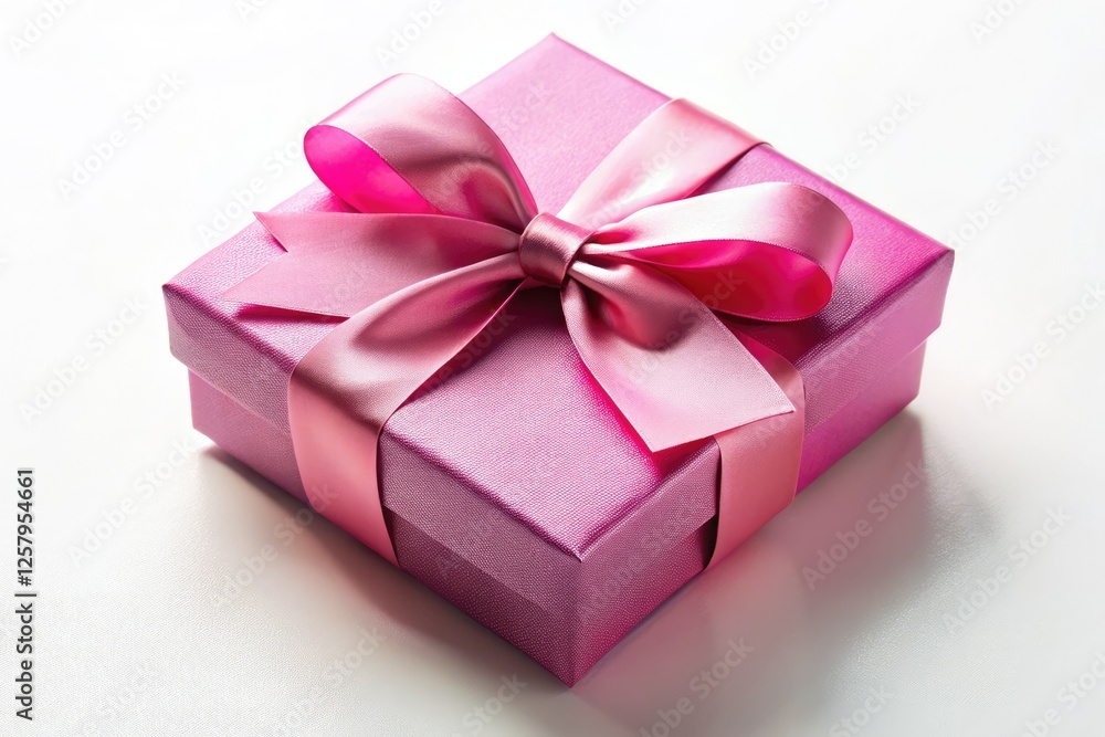 Elegant pink gift box, perfectly ribboned, pristine white backdrop; stunning product shot. Elegant pink gift box, perfectly ribboned, pristine white backdrop; stunning product shot.