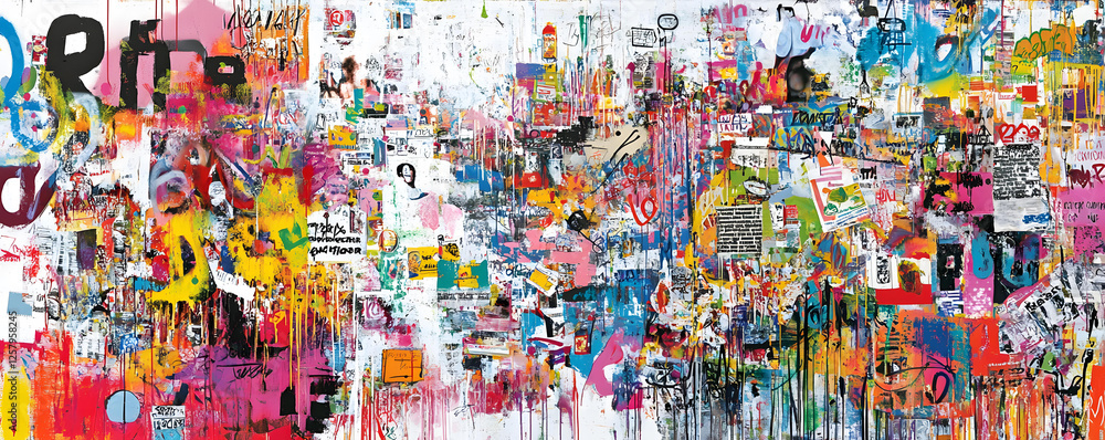 Fototapeta premium A vibrant and chaotic explosion of colors and textures in an abstract collage artwork