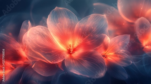 Ethereal glowing flowers in soft focus with a dreamy background, creating a serene and calming atmosphere