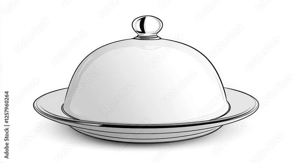 Obraz premium Elegant white food server with a domed lid, featuring a silver rim and a simple design, placed on a white background