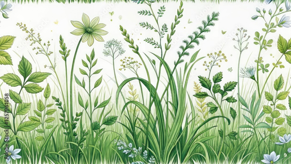 Fototapeta premium Grass Types Identification Guide: Detailed Close-up Images for Gardening Education