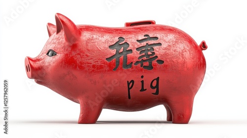 red piggy bank,Chinese black characters translation: 