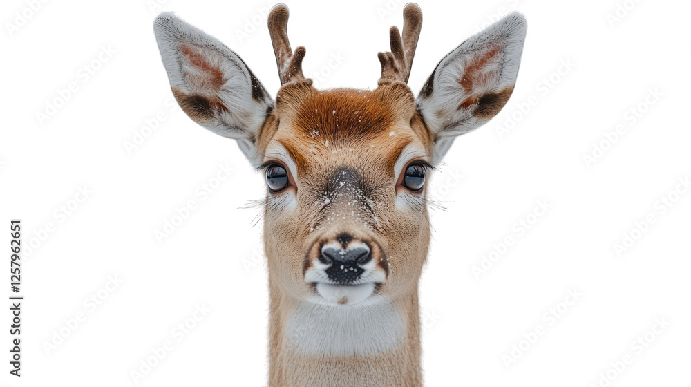 Fototapeta premium Portrait of a deer standing on a white background