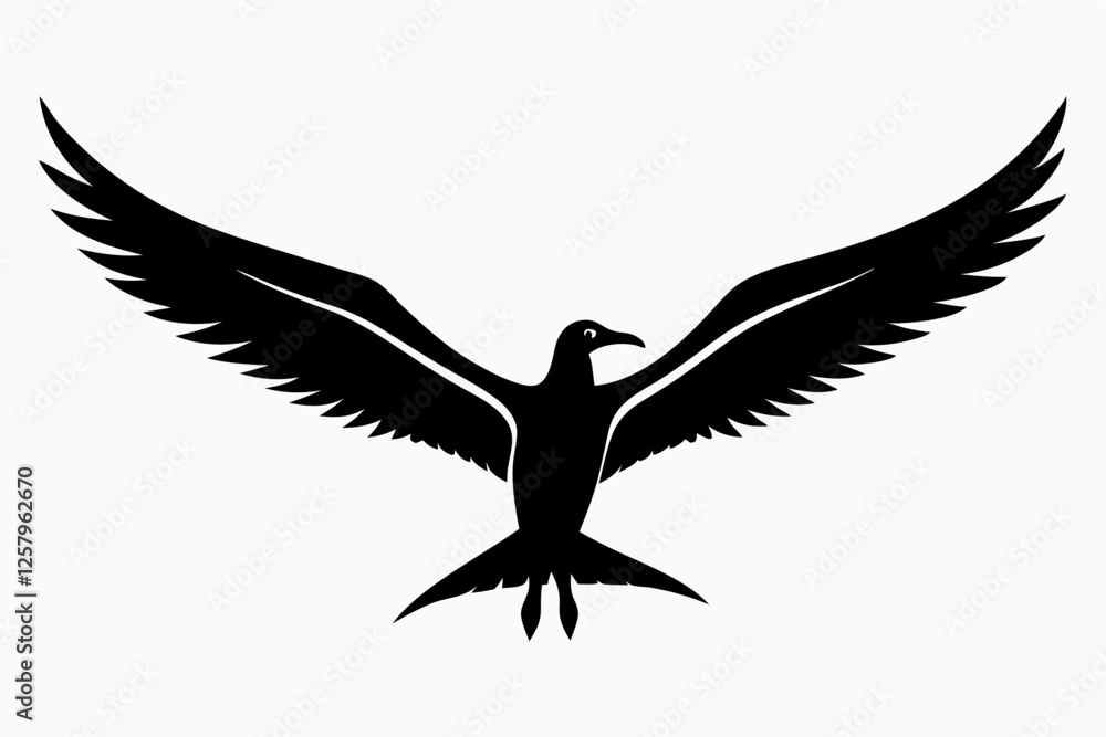 Fototapeta premium Monochrome Albatross Line Art Silhouette – Elegant Flying Bird Vector,Albatross Flying Silhouette Symbol Icon.