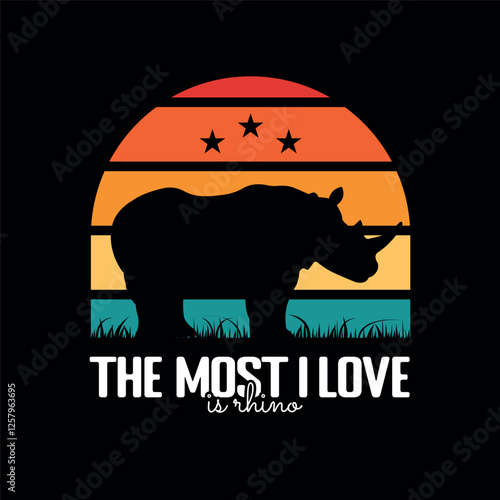 The most I love is Rhino, vector retro rhino t-shirt design template
