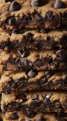 Wallpaper Mural stacked cookies with layers of chocolate chips, offering a rich and indulgent look, set against a simple backdrop to focus on their texture Torontodigital.ca