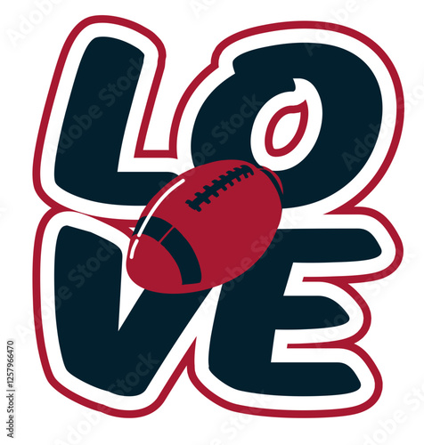 love - red and blue football ball, sport vector graphics, hockey, for street art - graffiti lettering typography - art illustration - multicolor - writen

