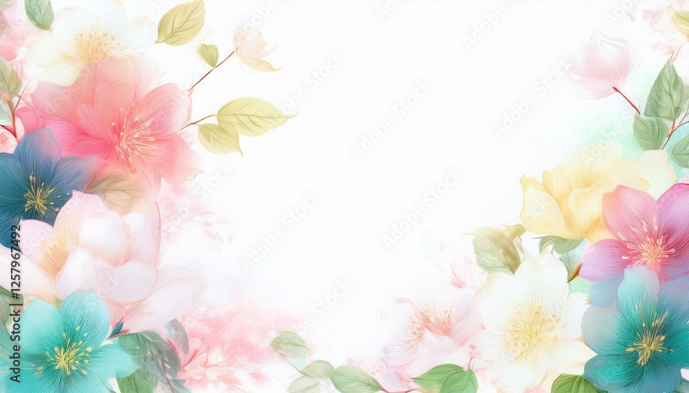 elegant asian flowers frame border design background with copy space elegant asian flowers frame border design background with copy space