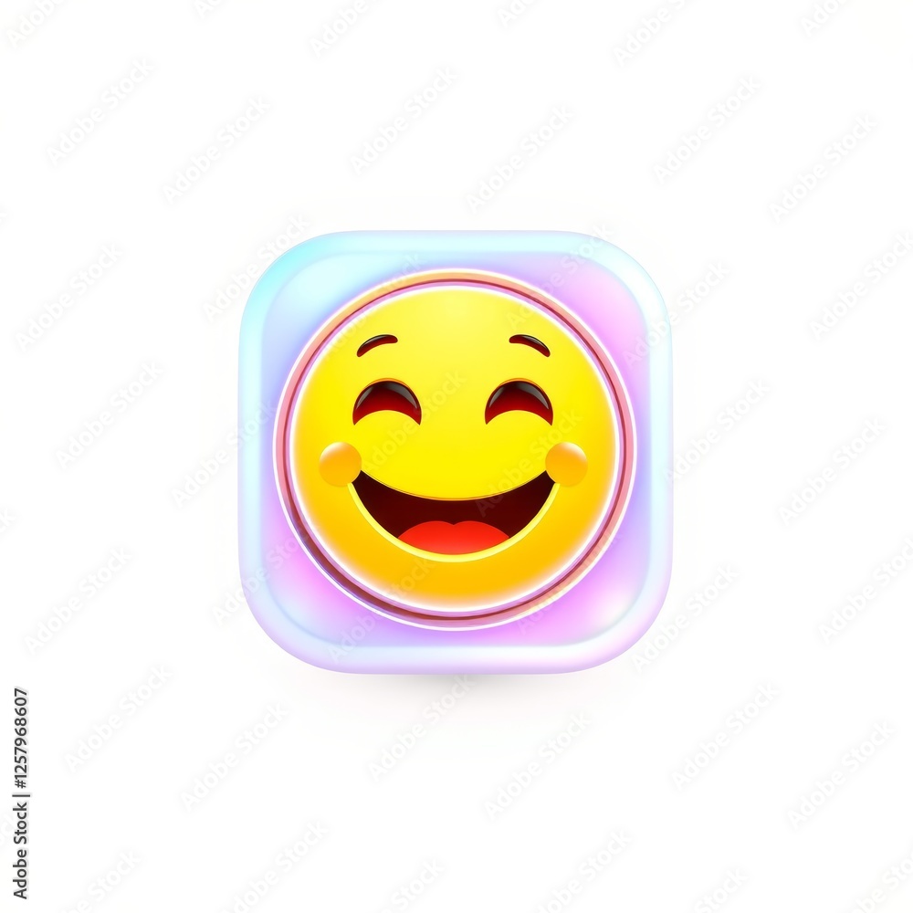 Fototapeta premium Smiling emoji icon on colorful background