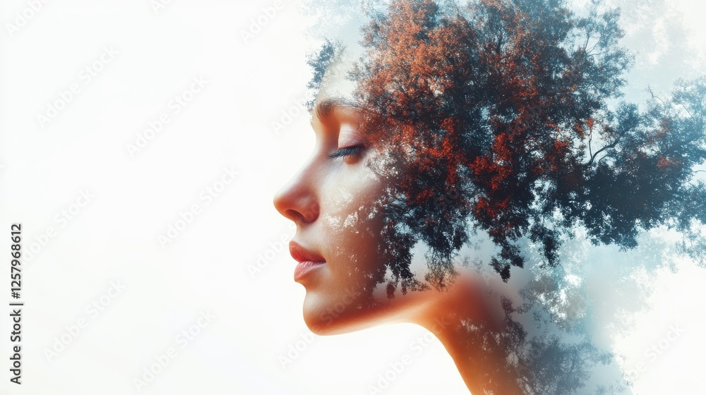 Fototapeta premium Women's mental health. The concept of the nervous system of the brain. Thought process and psychology. Brain fog, post-covid syndrome, brain aging isolated with white highlights, png