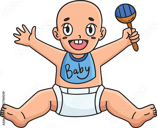 Baby Shower Holding Rattle Toy Cartoon Clipart