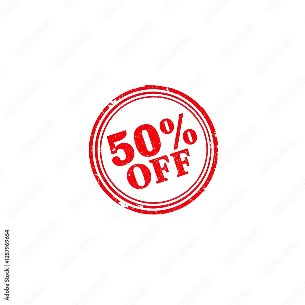 50 % Off text stamp red rubber stamp on white background. Generative AI 50 % Off text stamp red rubber stamp on white background. Generative AI