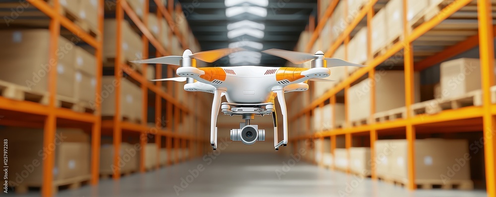 Drone Warehouse Inventory Inspection Aerial View of Quadcopter in Logistics Facility Drone Warehouse Inventory Inspection Aerial View of Quadcopter in Logistics Facility