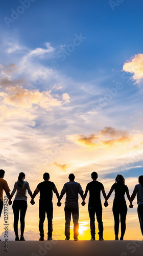 Holding Hands, Silhouettes at Sunset