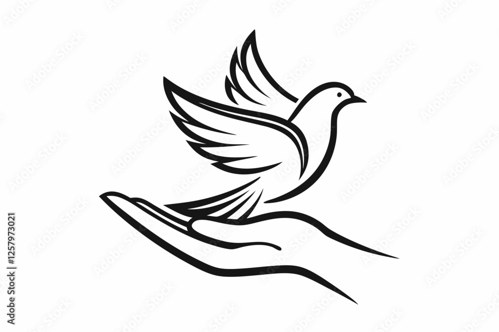 One-Line Dove in Flight – Peaceful Minimalist Silhouette Vector, Modern Line Art Dove Perched on Hand – Minimalist Peace Symbol Vector. One-Line Dove in Flight – Peaceful Minimalist Silhouette Vector, Modern Line Art Dove Perched on Hand – Minimalist Peace Symbol Vector.