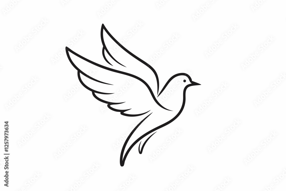 Fototapeta premium One-Line Dove in Flight – Peaceful Minimalist Silhouette Vector, Modern Line Art Dove Perched on Hand – Minimalist Peace Symbol Vector.