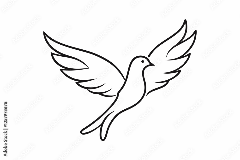 Fototapeta premium One-Line Dove in Flight – Peaceful Minimalist Silhouette Vector, Modern Line Art Dove Perched on Hand – Minimalist Peace Symbol Vector.