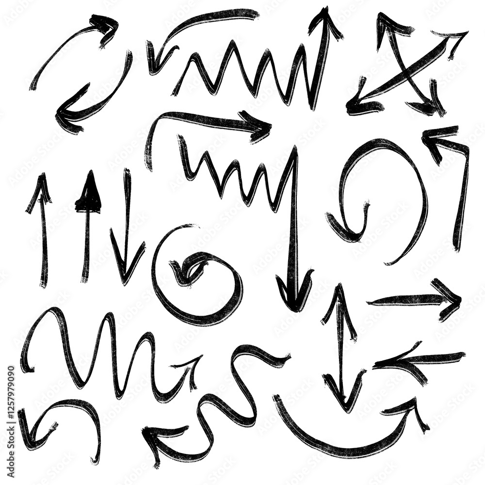 Fototapeta premium Set of arrows. Arrow texture set. Arrow chalk vector set. 