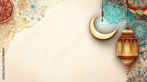 Elegant Ramadan Lantern Moon Mandala Design Beige Background