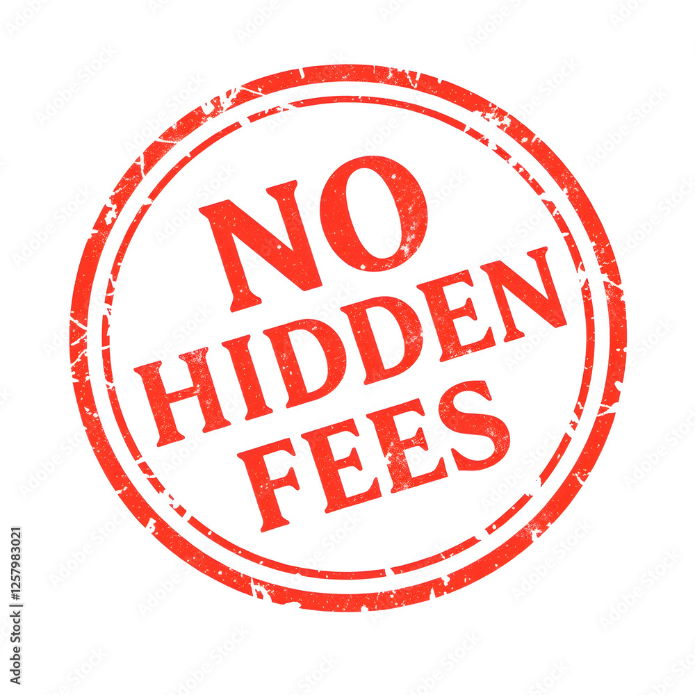 No Hidden Fees text stamp red rubber stamp on white background. Generative AI No Hidden Fees text stamp red rubber stamp on white background. Generative AI