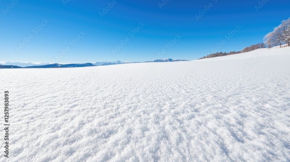 Snowy field, winter landscape, mountains background, serene nature Snowy field, winter landscape, mountains background, serene nature