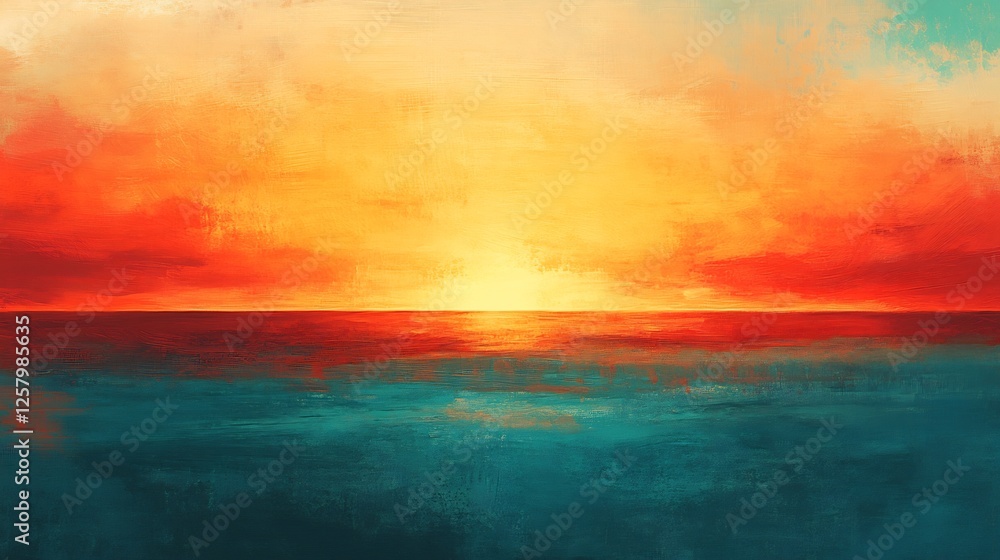 Obraz premium Vibrant sunset paints tranquil ocean teal and orange hues. AI Generated
