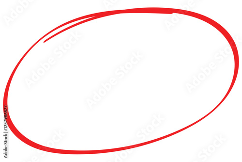 Red stroke circle. Handwritten red circle. Pencil, marker stroke paint. Red pen hand drawn doodle mark, red circle oval stroke. Vector illustration 