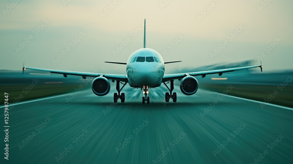 Naklejka premium A high-speed runway scene with motion blur emphasizing speed.