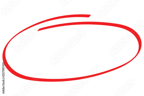 Red circle line hand drawn set. Highlight mark hand drawing circle isolated on white background. Handwritten red oval circle. For marking text, note, mark icon, vector. Vector illustration.