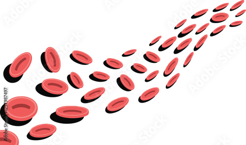 red blood cells, Dynamic Visualization of Flowing Red Blood Cells on White Background A Medical and Biological Illustration.eps