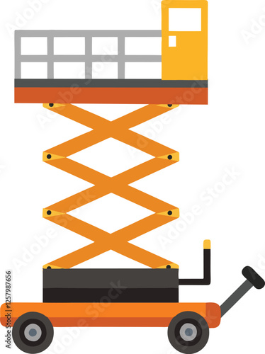 Efficient Modern Manlift Machine for Construction Projects Vector Illustration on Isolated White Background.