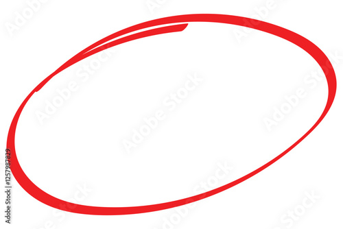 Red circle line hand drawn set. Highlight mark hand drawing circle isolated on white background. Handwritten red oval circle. For marking text, note, mark icon, vector. Vector illustration.