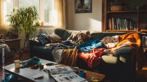 Messy Living Room in Sunlight photo