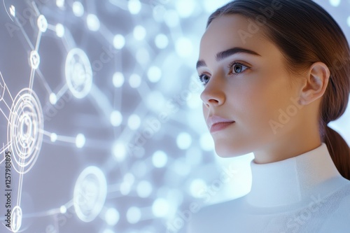 Woman Enmeshed In Glowing Technologic Patterns photo