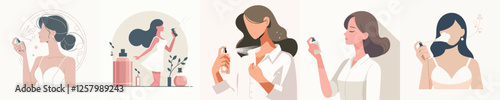collection of vectors of women spraying perfume