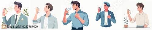 a set of vectors of men spraying perfume