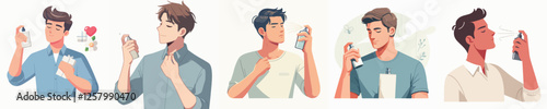a set of vectors of men spraying perfume