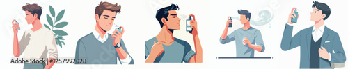 a set of vectors of men spraying perfume