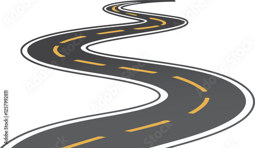 Undulating Asphalt Road with Serpentine Curves vector art Illustration on white background
