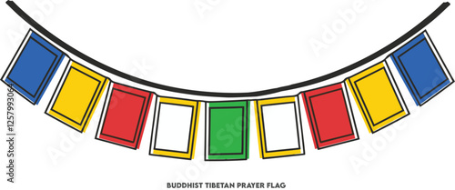 Vector Icon of Buddhist Tibetan Prayer Flag in Himalayan Region isolated on white background.