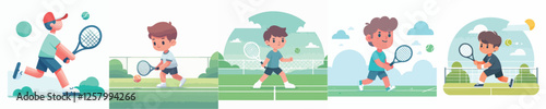 vector boy playing tennis court