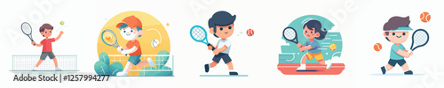 vector boy playing tennis court