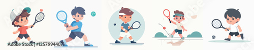 vector boy playing tennis court