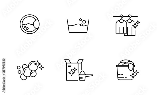 Set of Washing and Laundry Icon, Clean and Detergent Symbol Outline icon, Editable Stroke