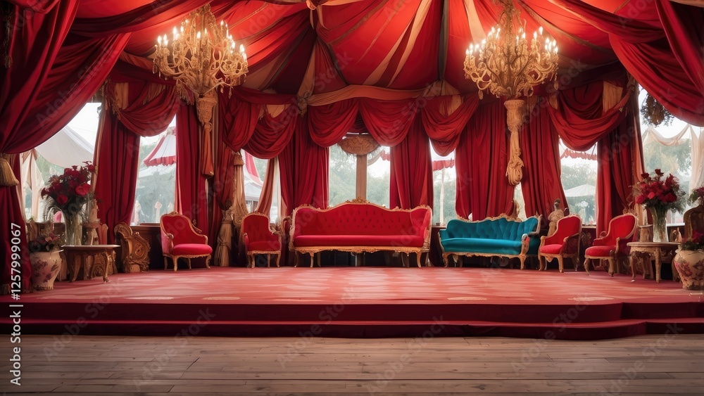Obraz premium 1. **Twinkling Lights and Colorful Circus Tent Background with Space for Copy**